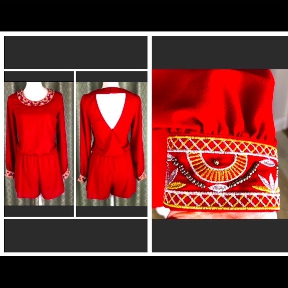 Bundle 3/$40 Marineblu long sleeve Romper with Embroidered neck & wrist details.